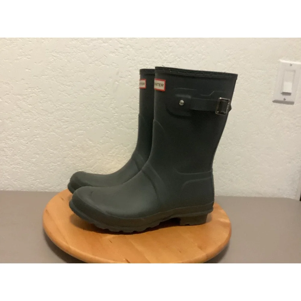 Hunter Original Short Rain Boots Women 10 Gray Matte Waterproof Rubber Buckle